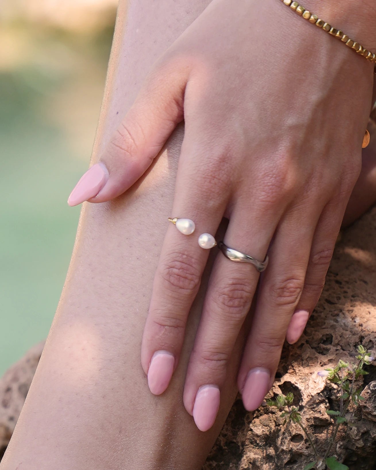 2 Pearls - Ring - Edelstahl - verstellbar
