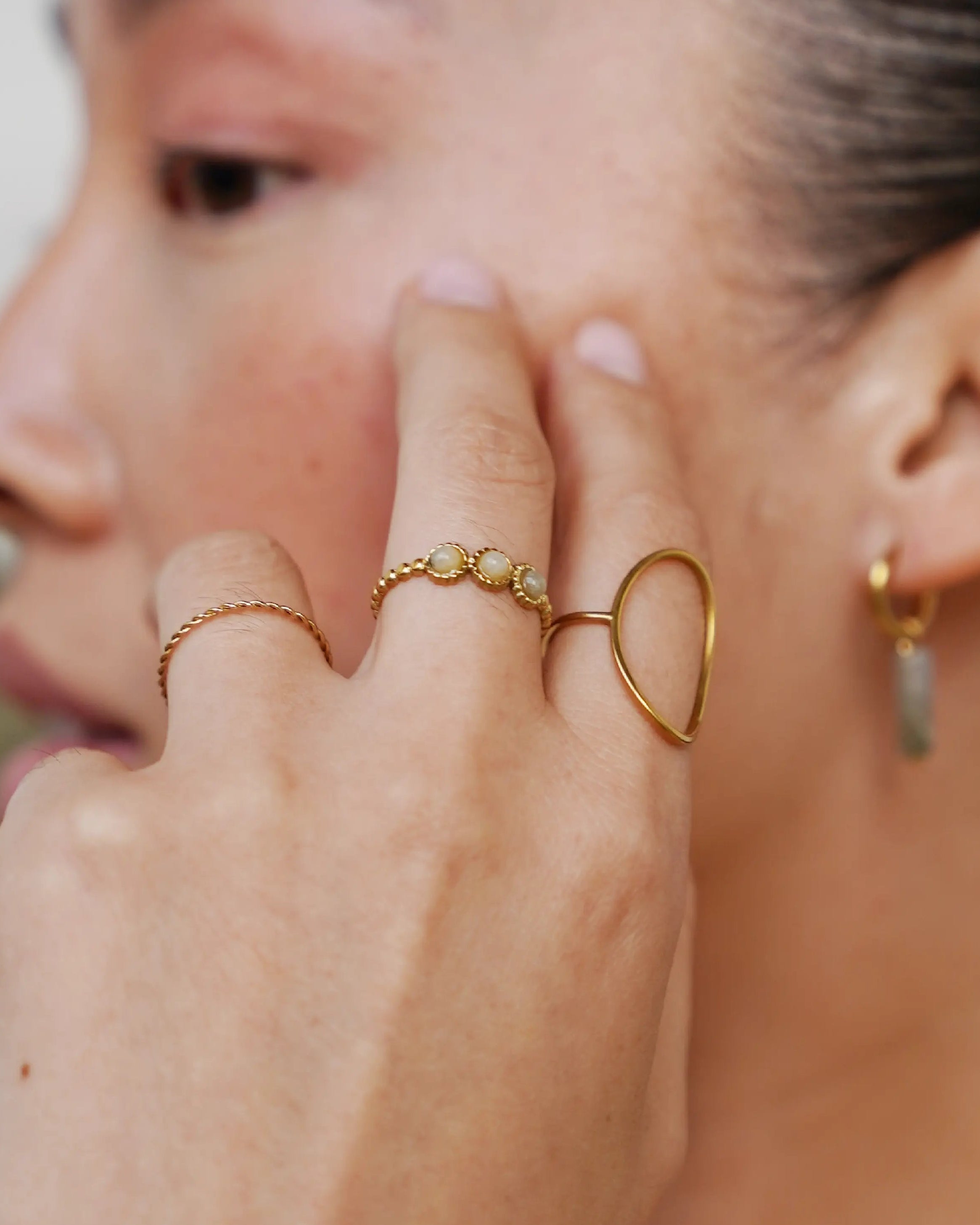 Demi - Ring - Naturstein - Edelstahl - Verstellbar