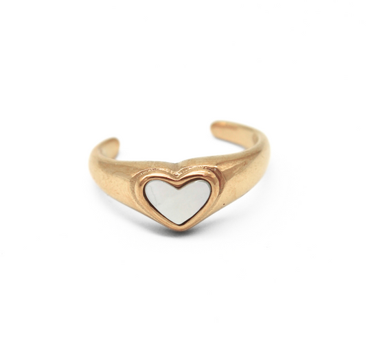 Perlenherz - Ring - Edelstahl - Verstellbar