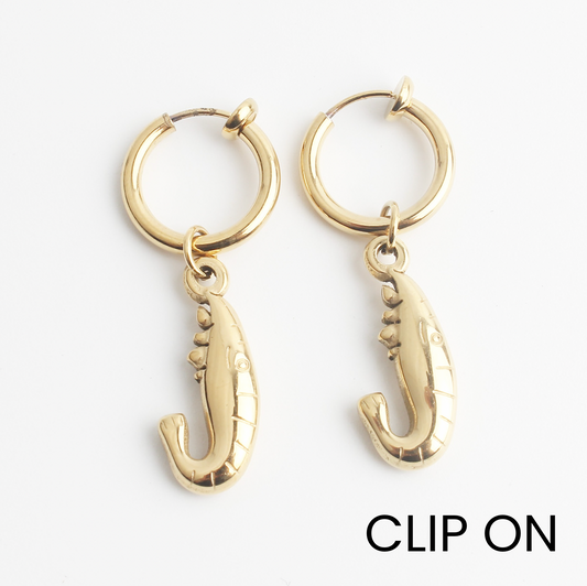 Shrimp - Earrings - Clip On - Stainless Steel