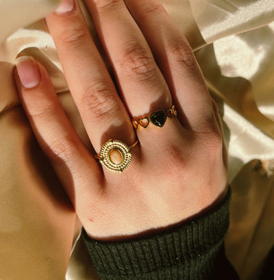 Livia - Ring - Naturstein - Edelstahl - Verstellbar
