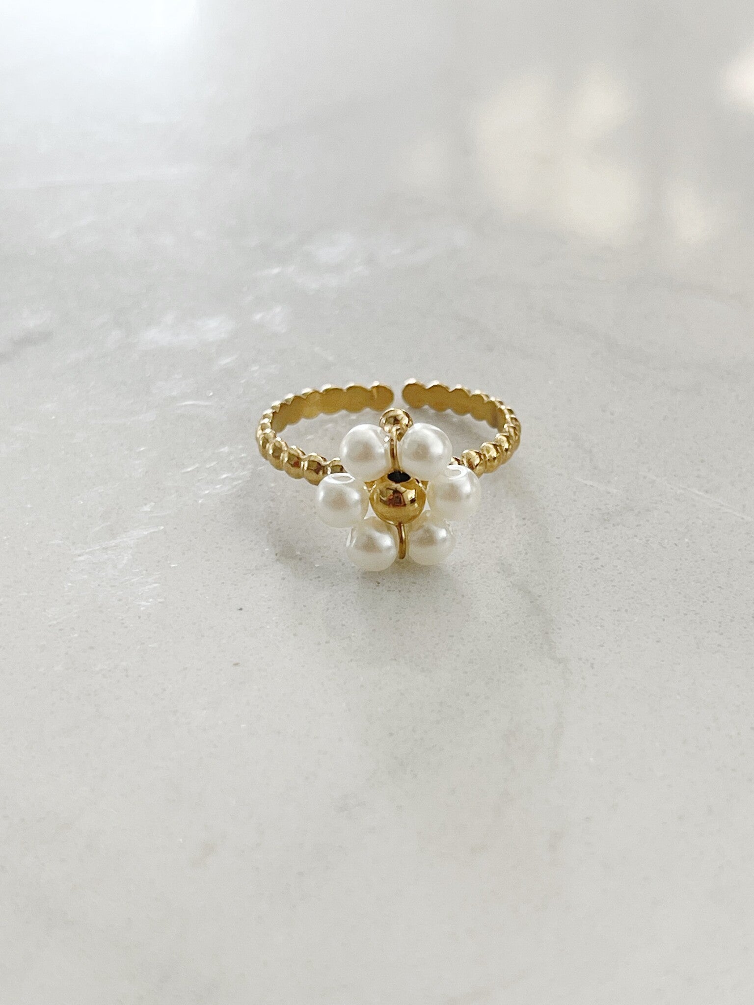 Fleur blanche - Ring - Stainless Steel - Adjustable