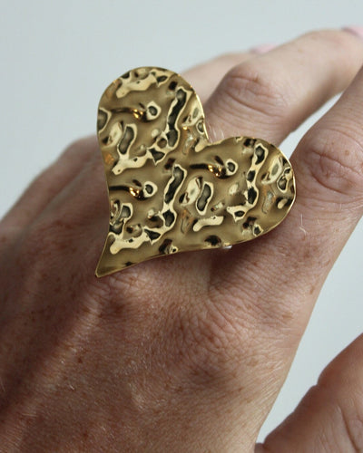 Gewelltes Herz - Ring - Edelstahl - verstellbar