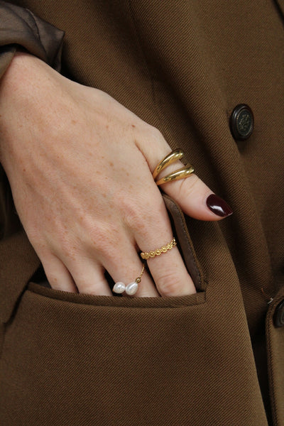2 Pearls - Ring - Edelstahl - verstellbar