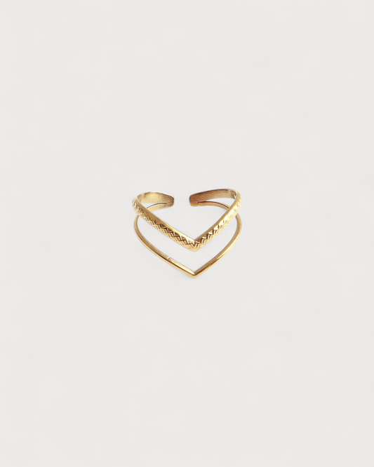 Double Wave - Ring - Edelstahl - verstellbar