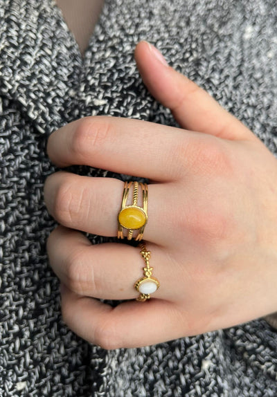 Lise - Ring - Naturstein -  Edelstahl - Verstellbar